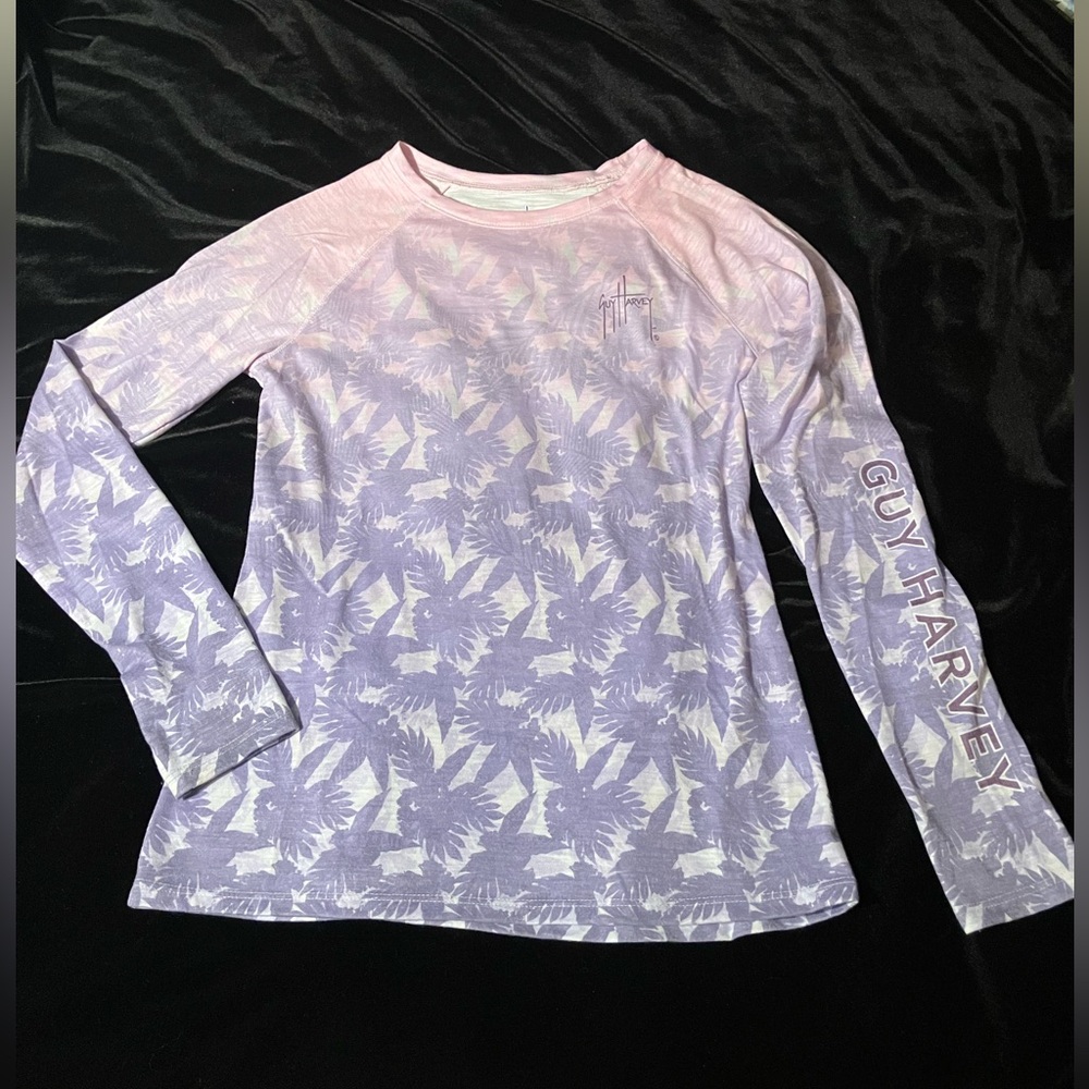 Guy Harvey Graphic Ambre Long Sleeve Womans Small Pink Purple Light Weight